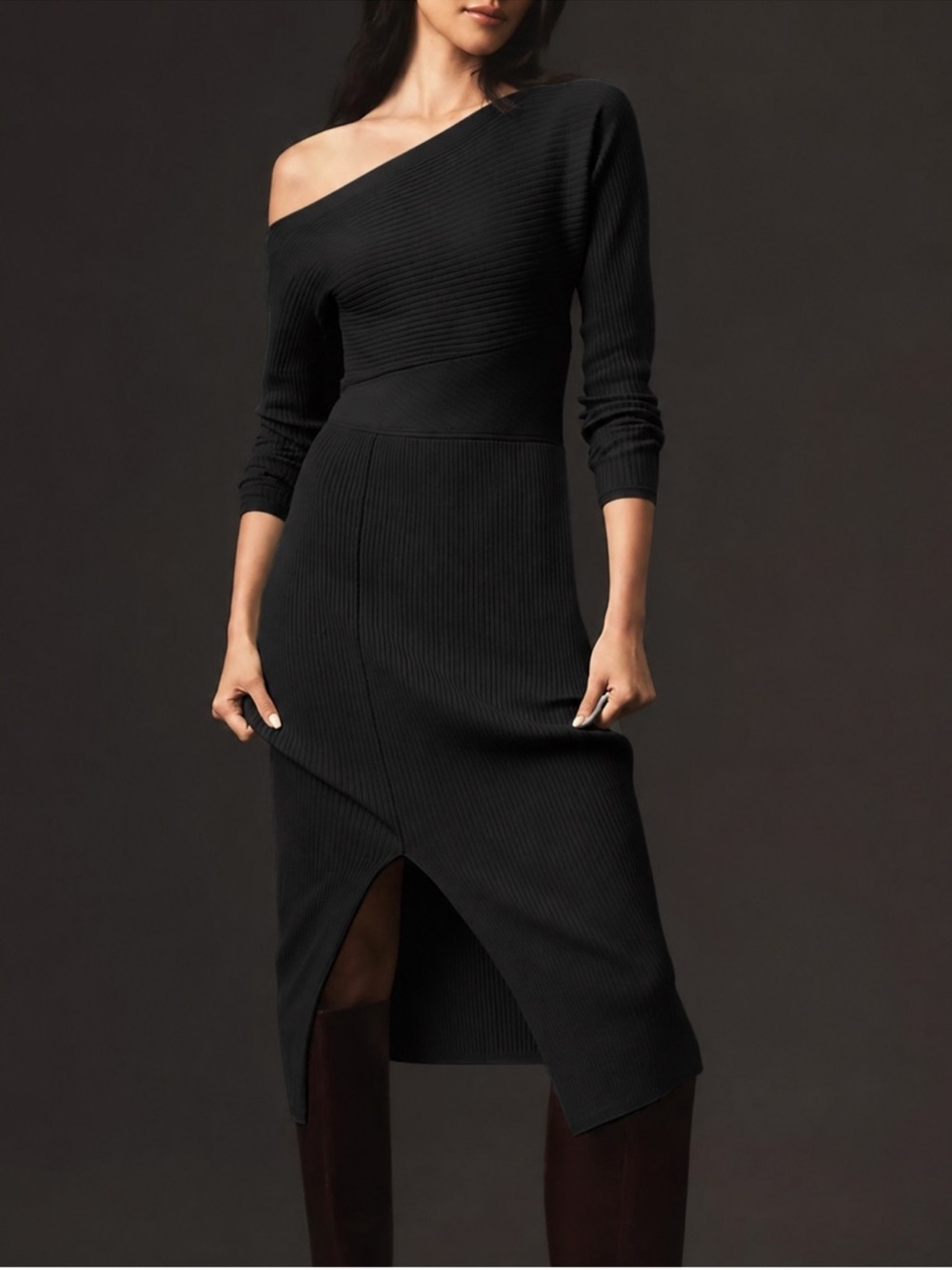 By Anthropologie Off-The-Shoulder Slim Sweater Midi Dress Chic XL